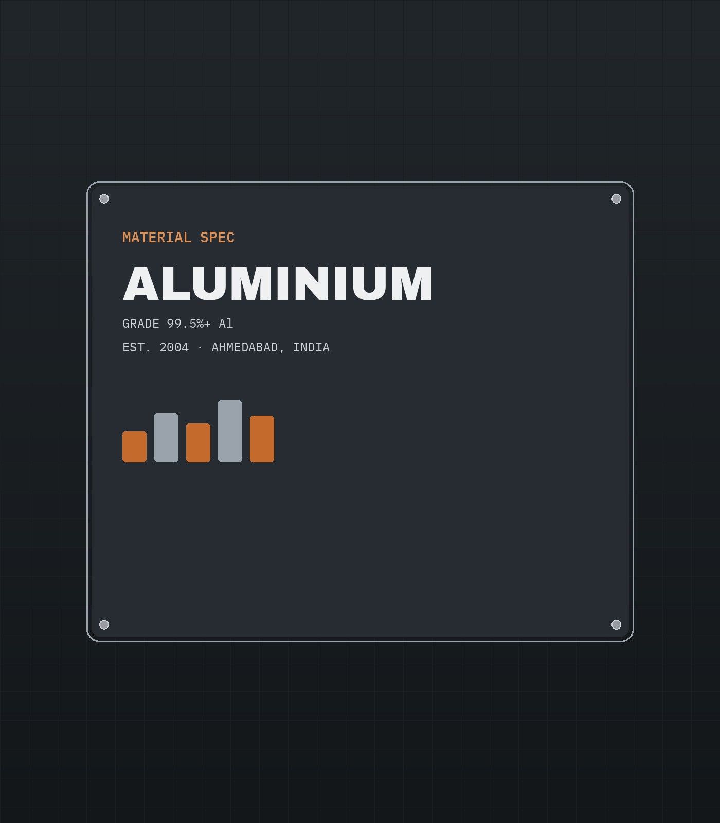 Aluminium material specification plate showing grade and origin